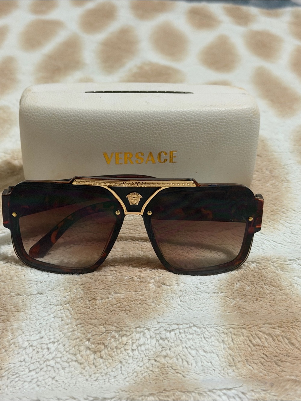 Versace Tortoiseshell and Gold Oversized Shield Sunglasses